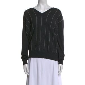 Autumn Cashmere V-Neck Sweater Pinstripe Cashmere Knit Size Small Grey